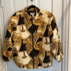 AVON STYLE Vintage Black Gold Silk Puffy Bomber Windbreaker Jacket M 80s mobwife
